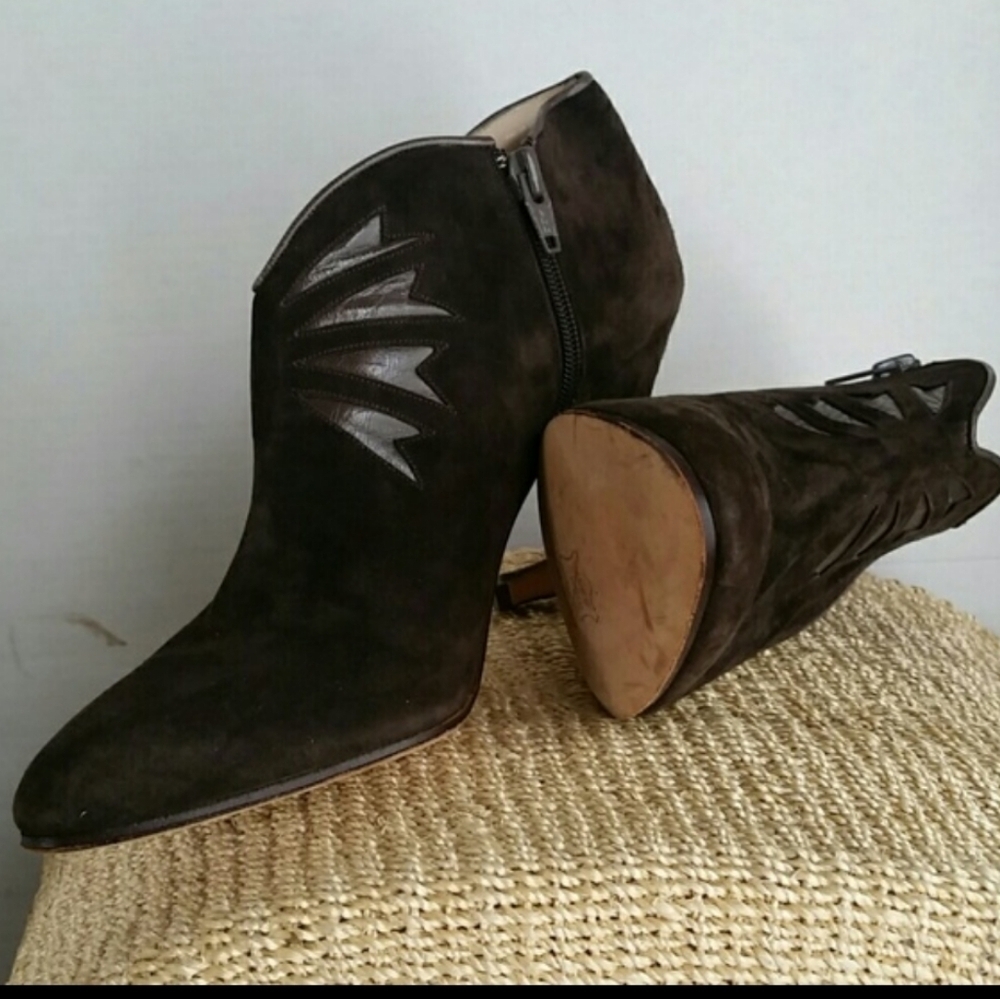 High Heeled Brown Suede & Leather Ankle Boots